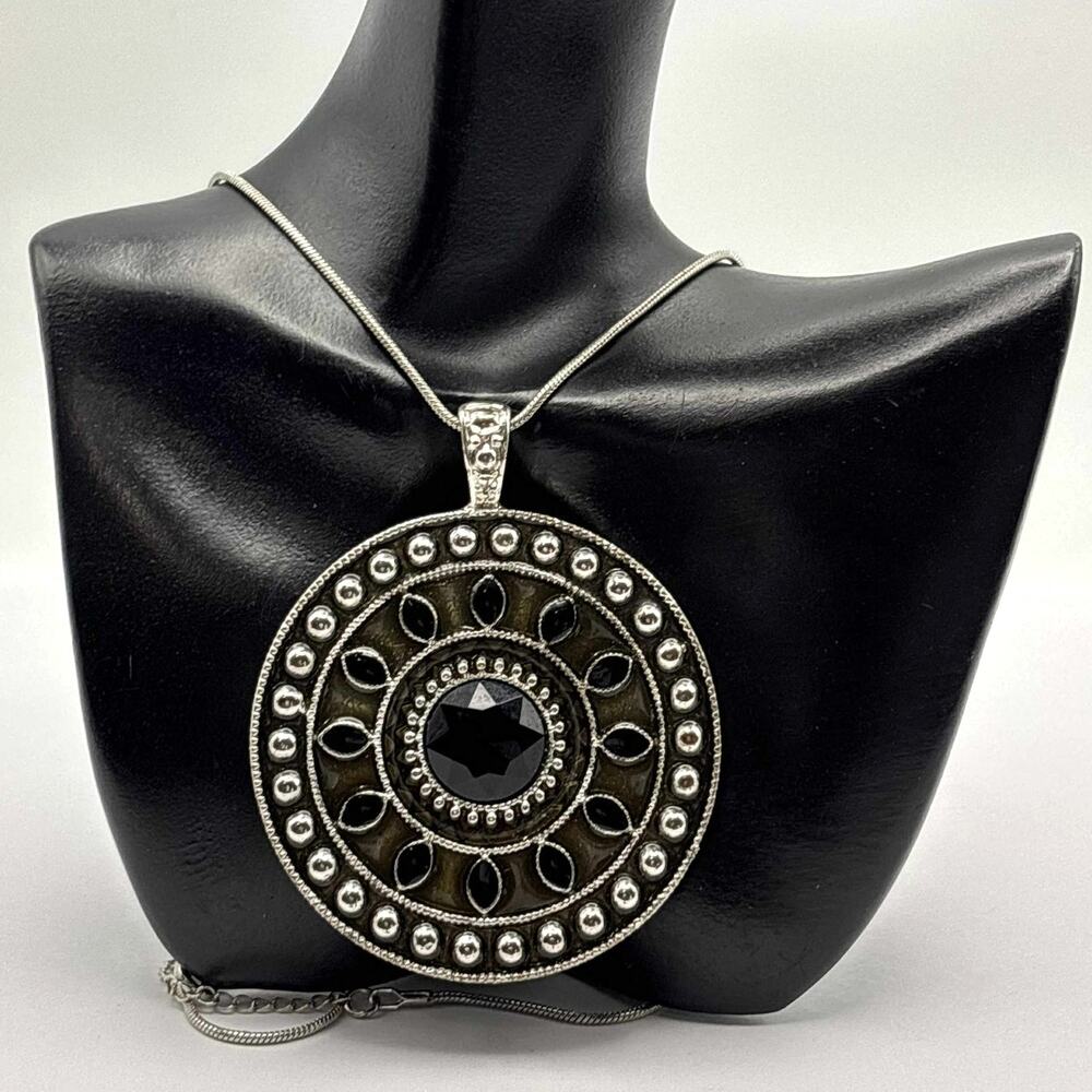 Silver & Black Floral Necklace